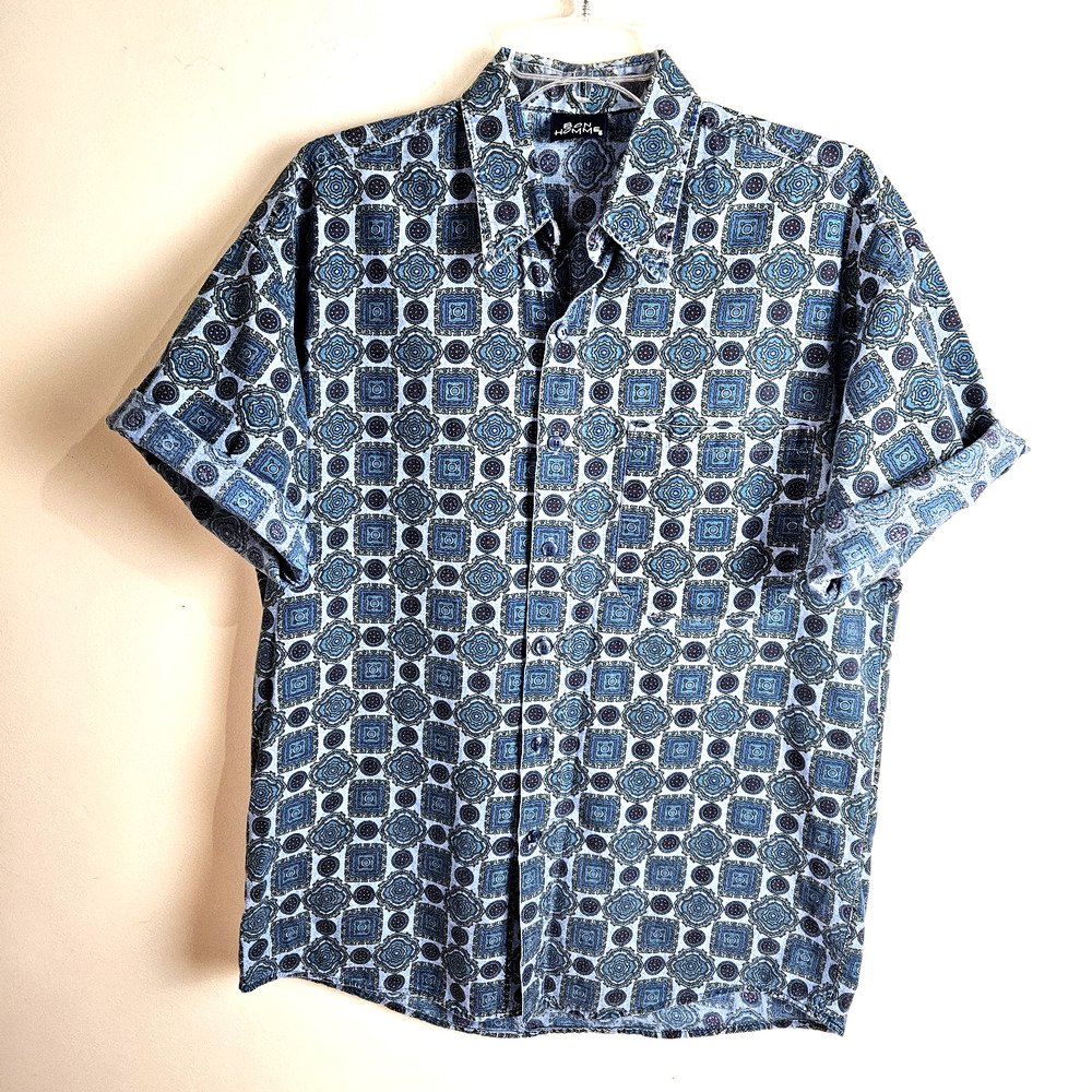 Vintage 80s 90s Memphis Design Button Up Shirt Medium Bon Homme USA Cotton